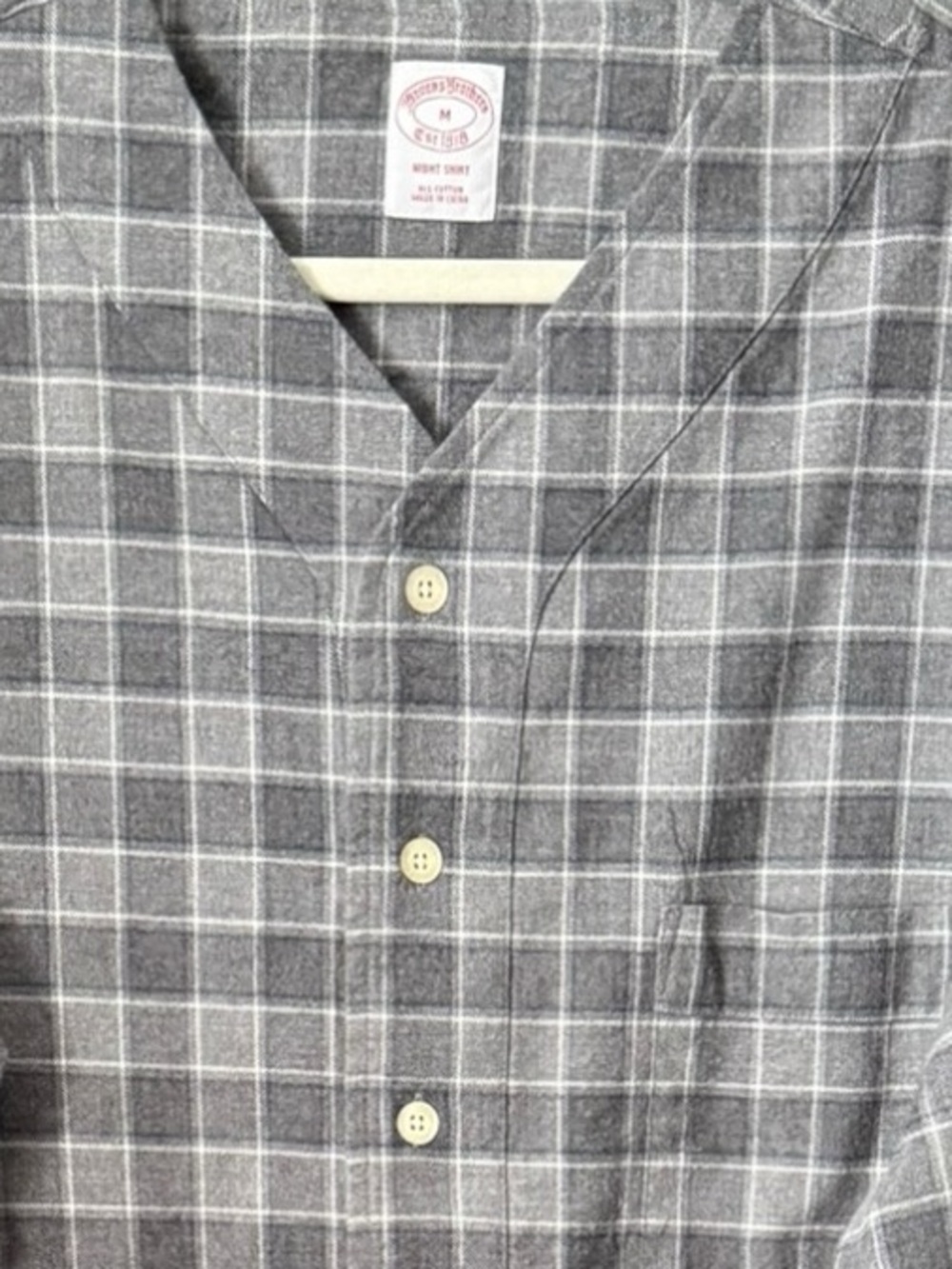 Brooks Brothers Mens Sleep Shirt Soft Cotton Tartan Gray Plaid Size Medium - Picture 3 of 6